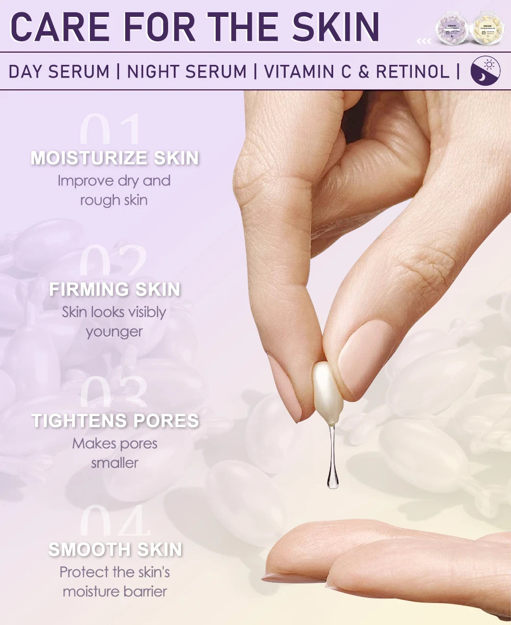 Anti Wrinkle Facial Serum Retinol Vitamin C Capsules Essence Anti-Wrinkle Firming Whitening Skin Care 50 Capsules