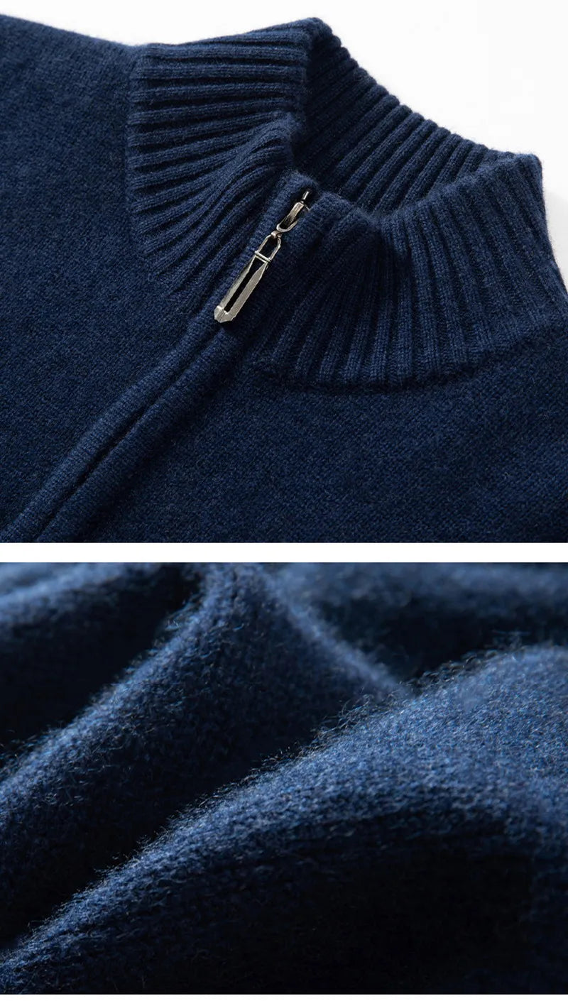 100% Soft Cashmere Men's Clothing Sweater Half-High Zipper Pullover Autumn Winter Warm Basic Knitted Jumper Pull Homme