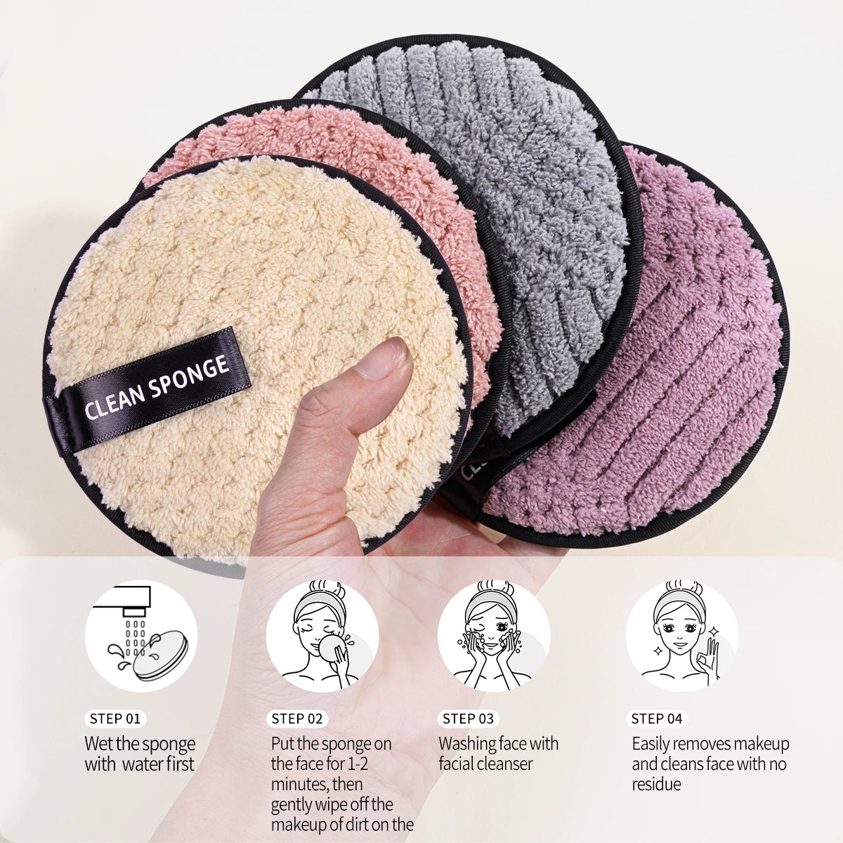 MAANGE 4PCS Reusable Makeup Remover Puff Cotton Makeup Removal Pads Soft Facial Cleaning Puffs Towel Washable Cleansing Tool