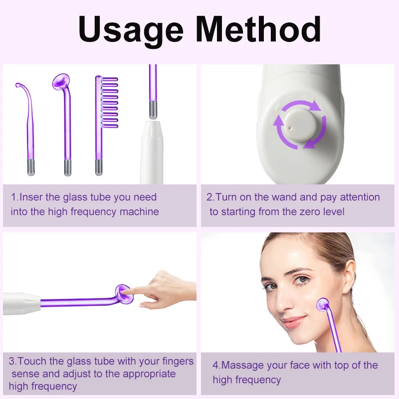High Frequency Facial Wand Y Type Electrode Neck Jawline Violet Argon Acne Oily Red Neon Sensitive Dry Aged Skin Care Massage