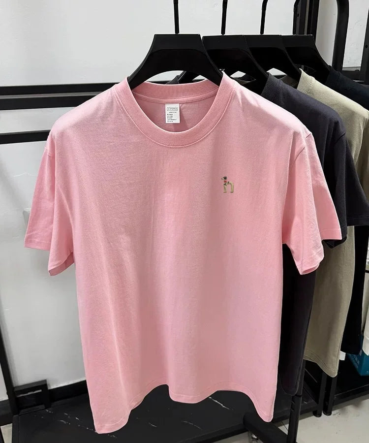 100% pure cotton new high-end brand men's round neck short sleeved T-shirt summer fashion dog embroidery Korean loose design top