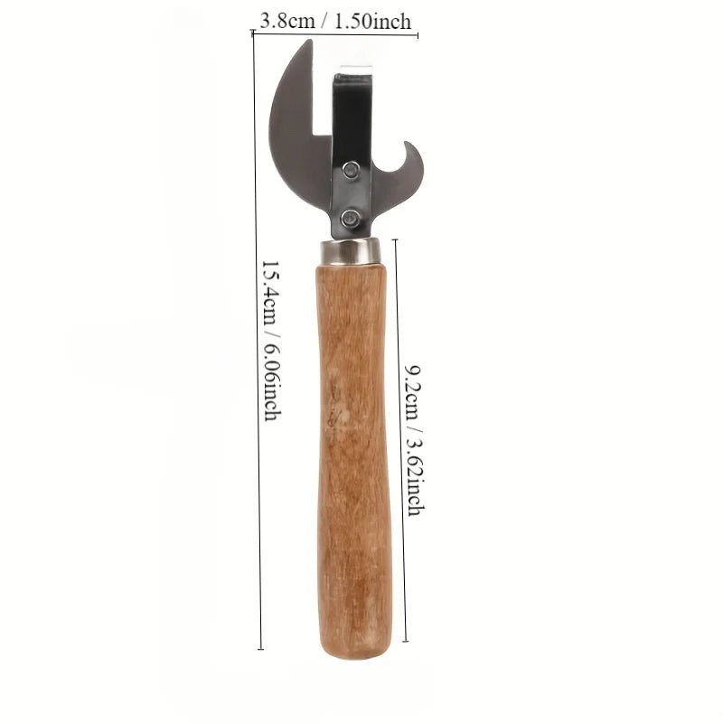 1pc, Stainless Steel Manual Can Opener with Wooden Handle - Safe and Easy to Use for Home, Kitchen, and Camping