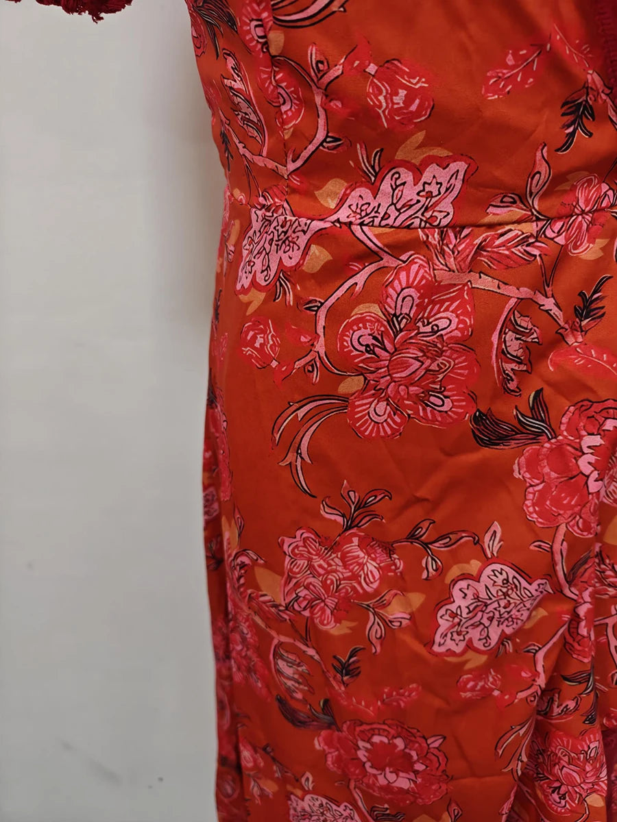 TWOTWINSTYLE Hit Color Elegant Patchwork Lace Up Long Dress For Women V Neck Lantern Sleeve High Waist Temperament Dresses New