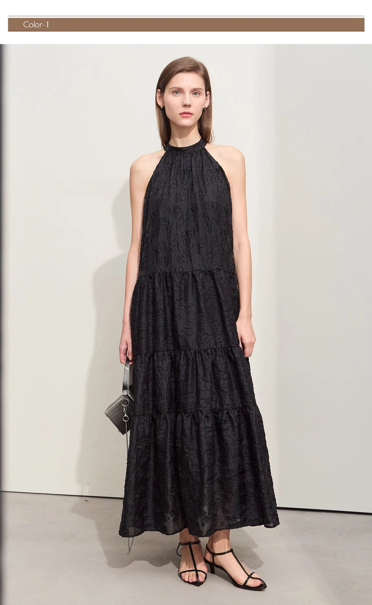 Amii Minimalism 2024 Summer New Loose Long Dress Sleeveless Large A-line Chiffon Jacquard Elegant Dresses for Women 12452064