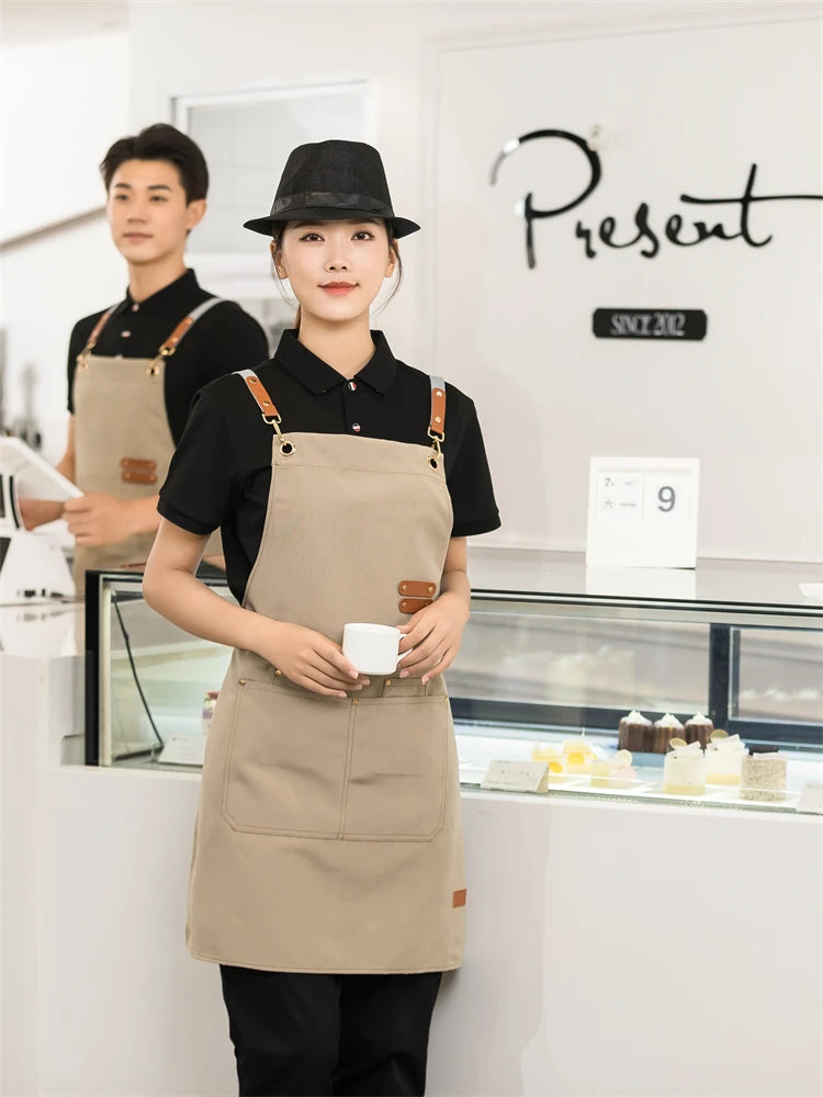 Men's Women's Kitchen Apron Custom Logo Catering Server Work Aprons Nails Hairdressing Mandil Restaurant Cafes Bar Waiter Bibs