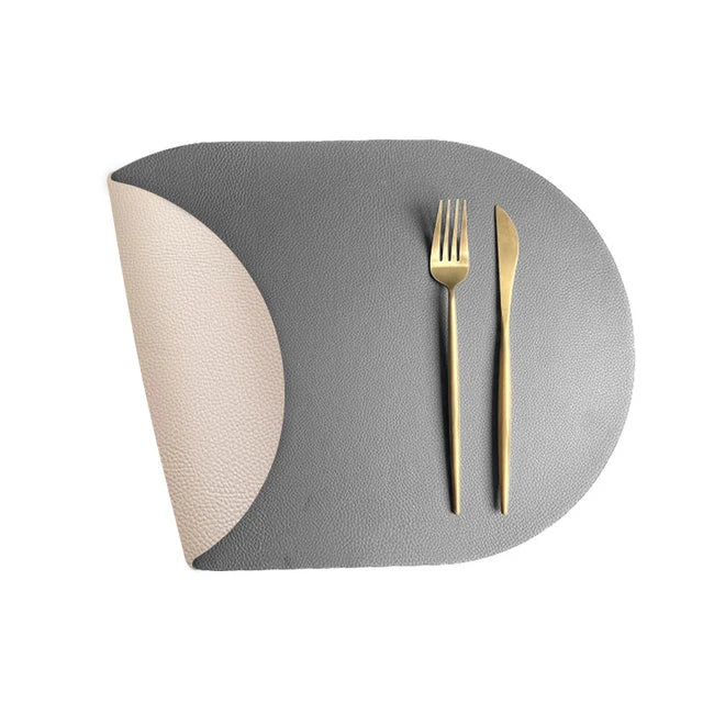 1/4/6PCS Oval Placemat Sets Double-Sided Faux Leather Design Dining Table Mats Waterproof Non-Slip Kitchen Table Placemat Grey