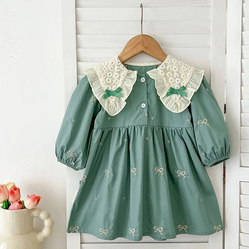 1-6Y Baby Girl Clothing Lace Autumn Casual Dresses Children Fashion Embroidery Sweet Princess Dress Long Sleeve Kids Party Dress