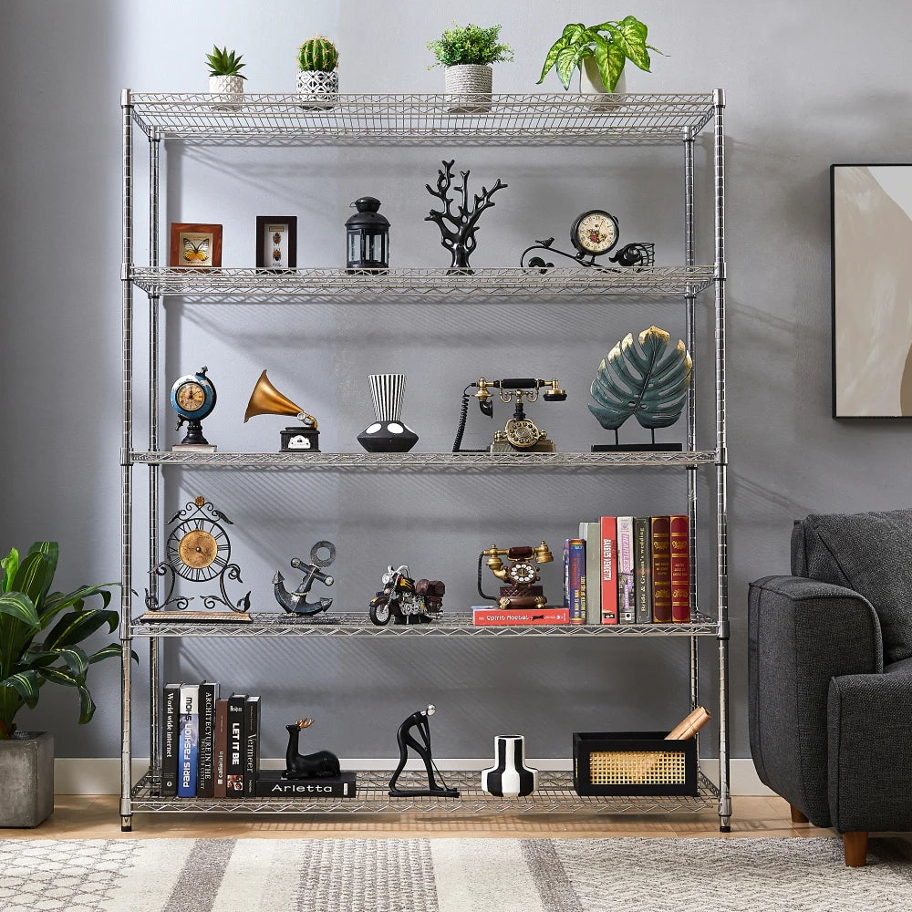 Warehouse supermarket kitchen other 5-layer heavy-duty adjustable shelves with wheels adjustable feet frame bearing 300 pounds