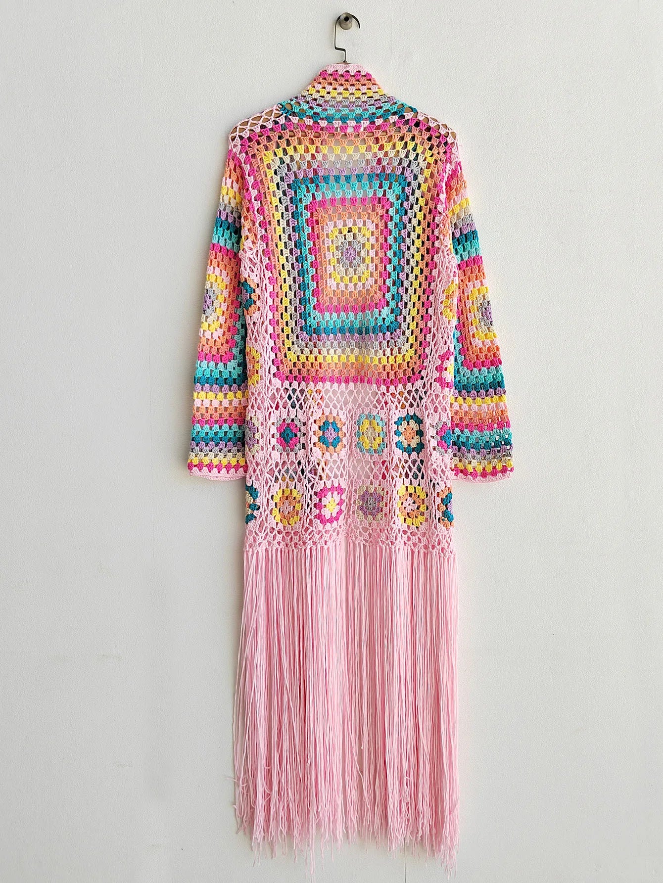 Crochet Knitted Women Cardigan Cover Ups Tassel Plaid Long Coat Bohemian 2023 Summer Beach Bikini Covers Sexy Hook Vestidos