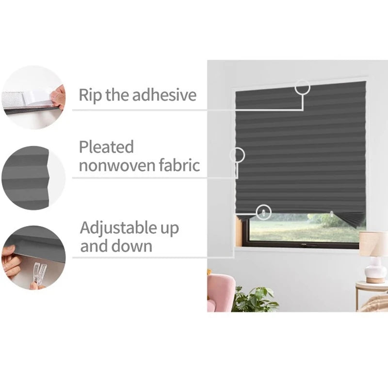 1pc Self-Adhesive Curtains Non-Woven Pleated Blinds Folding Curtains For Kitchen Balcony Bedroom Shades Blackout Curtains