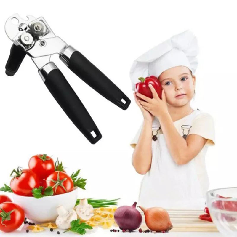 3 in 1 Professional Manual Stainless Steel Cans Opener Practical Unique Kitchen Tools Corkscrew Handle Grip Bottle Opener 1PC