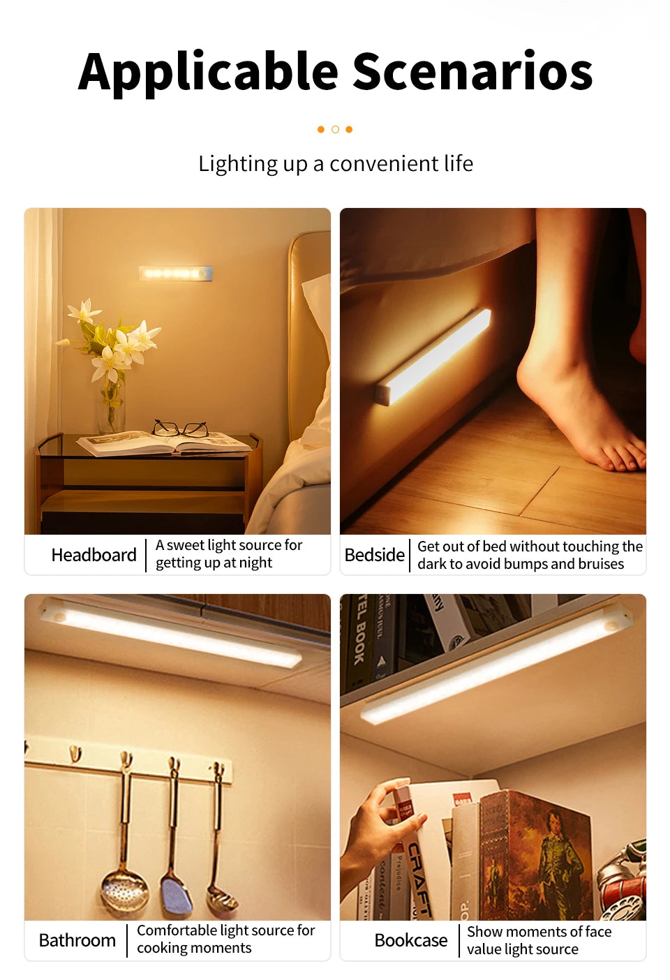 Motion Sensor Cabinet Light USB Rechargeable Lamp Night Light Closet Wardrobe Led Lights Wall Lamps Stair Bedroom Kitchen Lights