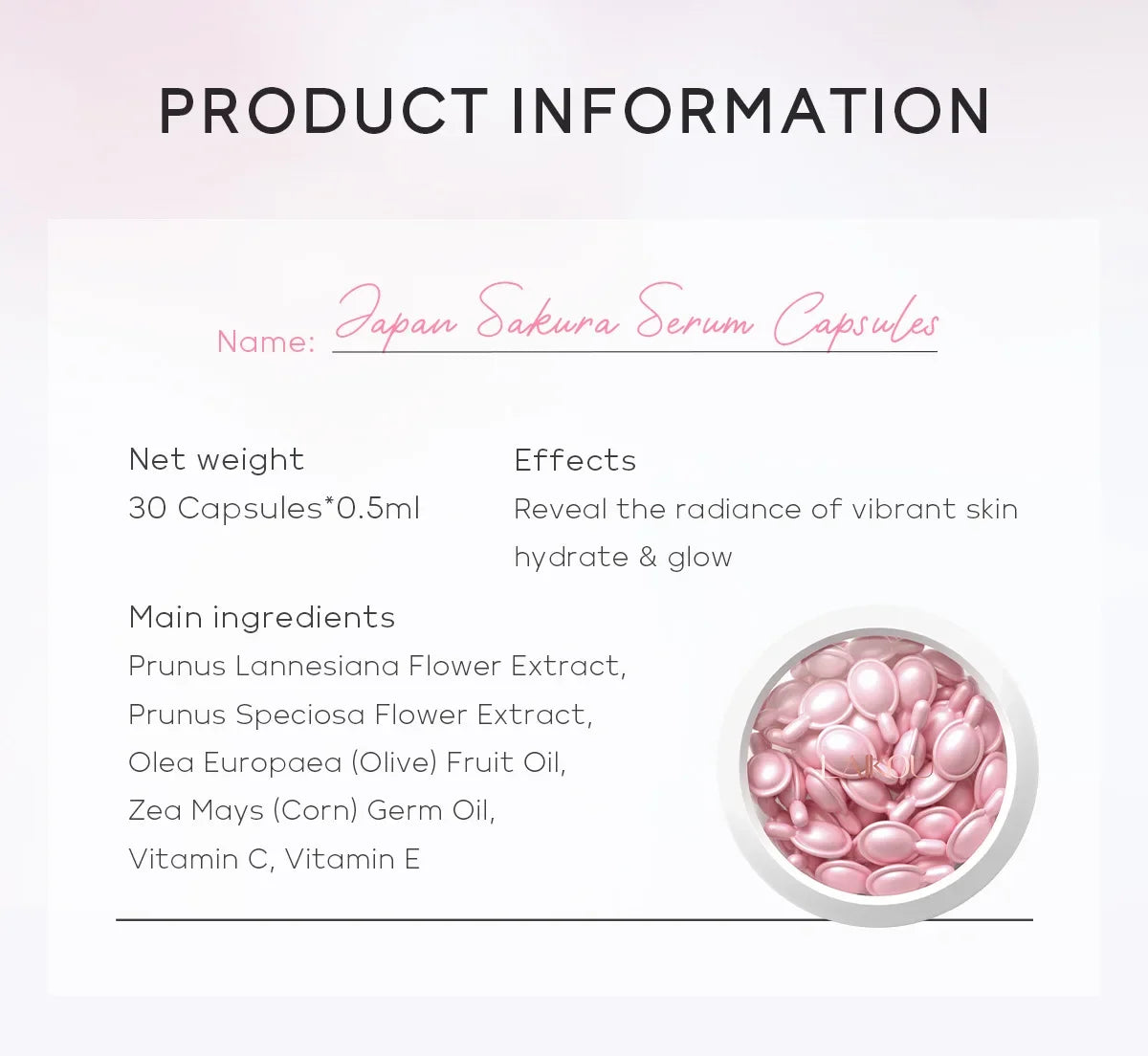 LAIKOU Sakura Facial Serum Moisturizing Brightening Face Serum Anti-Wrinkle Firming Brighten Skin Care Cosmetics 30pcs*0.5ml