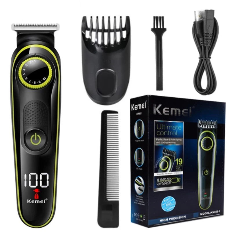 Kemei Men 20 Length Adjustable Beard Hair Trimmer Precision Electric Facial Rechargeable Hair Clipper Powerful Cutting Machine
