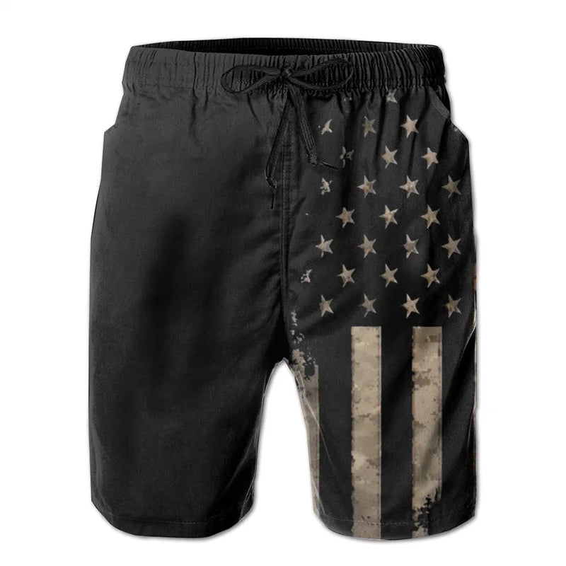 American Flag Gun Weapons Hawaii 3D Printing Hip Hop Board Shorts Summer Swimsuit Surf Swim Trunks Big Size Swimwear Men Beach