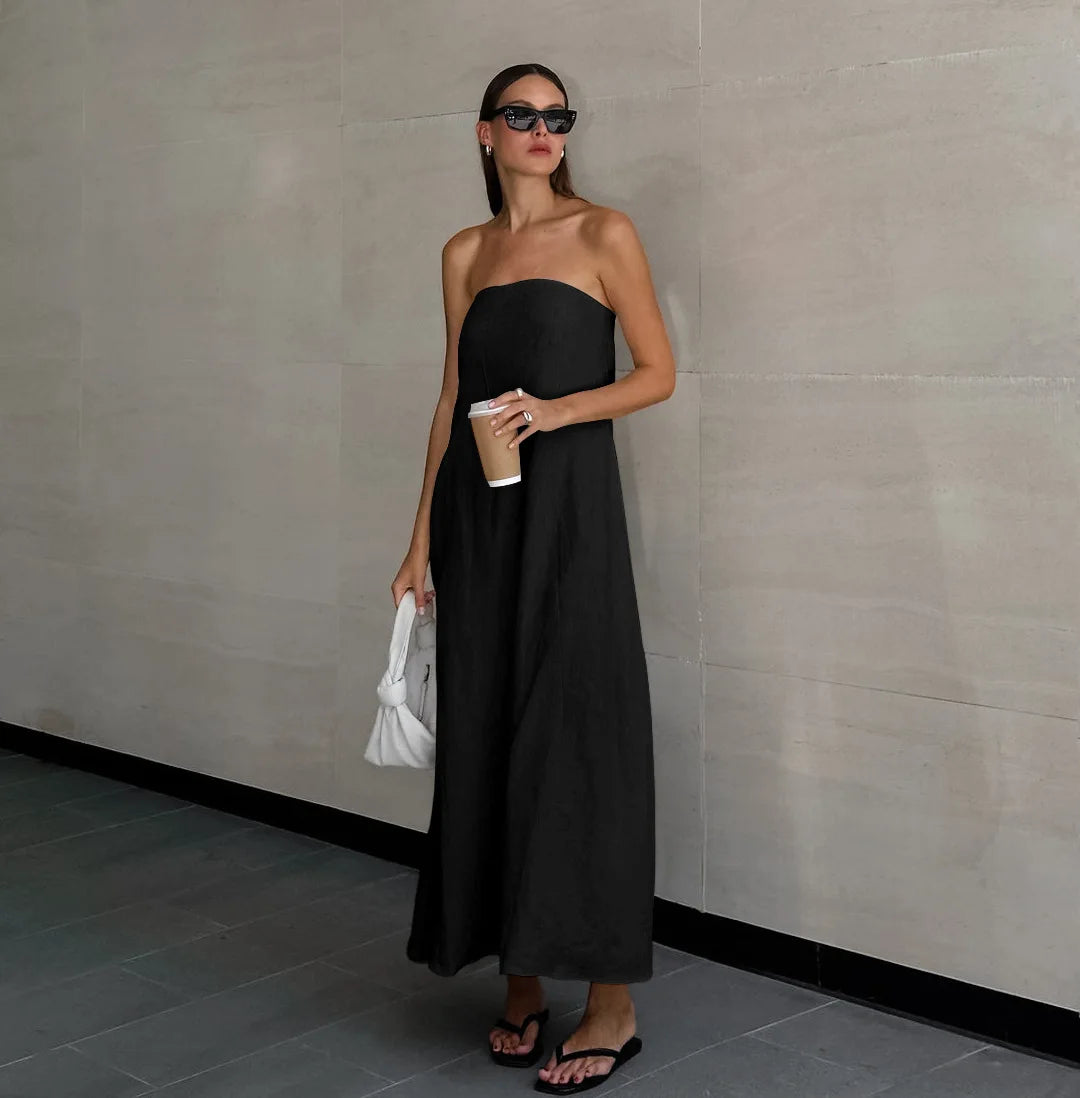 2025 Women Summer Sleeveless Sexy Long Dress 45% Cotton And 55% Linen Loose Style Strapless Maxi Dress Vestidos Clothes