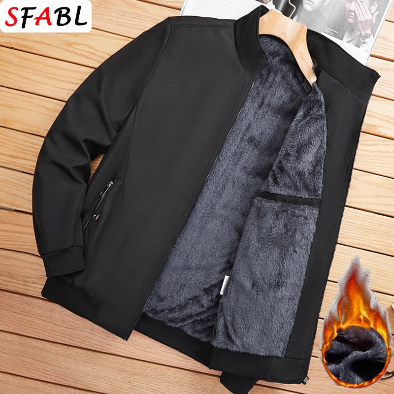 New Hooded Fleece Lining Men's Winter Jacket Coat Parka With Zipper Pockets Korean Winter Jackets for Men's Winter Coats Black