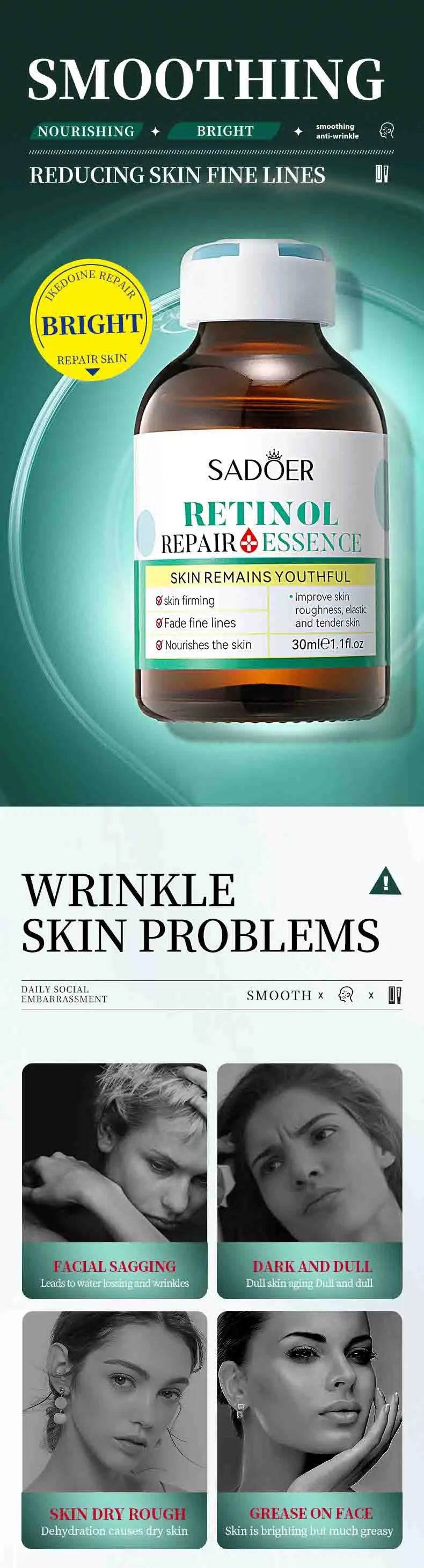 SADOER Boseine Retinol Facial Serum for Face Moisturizing Firming Brightening Hydrating Facial Essence Beauty Face Skin Care