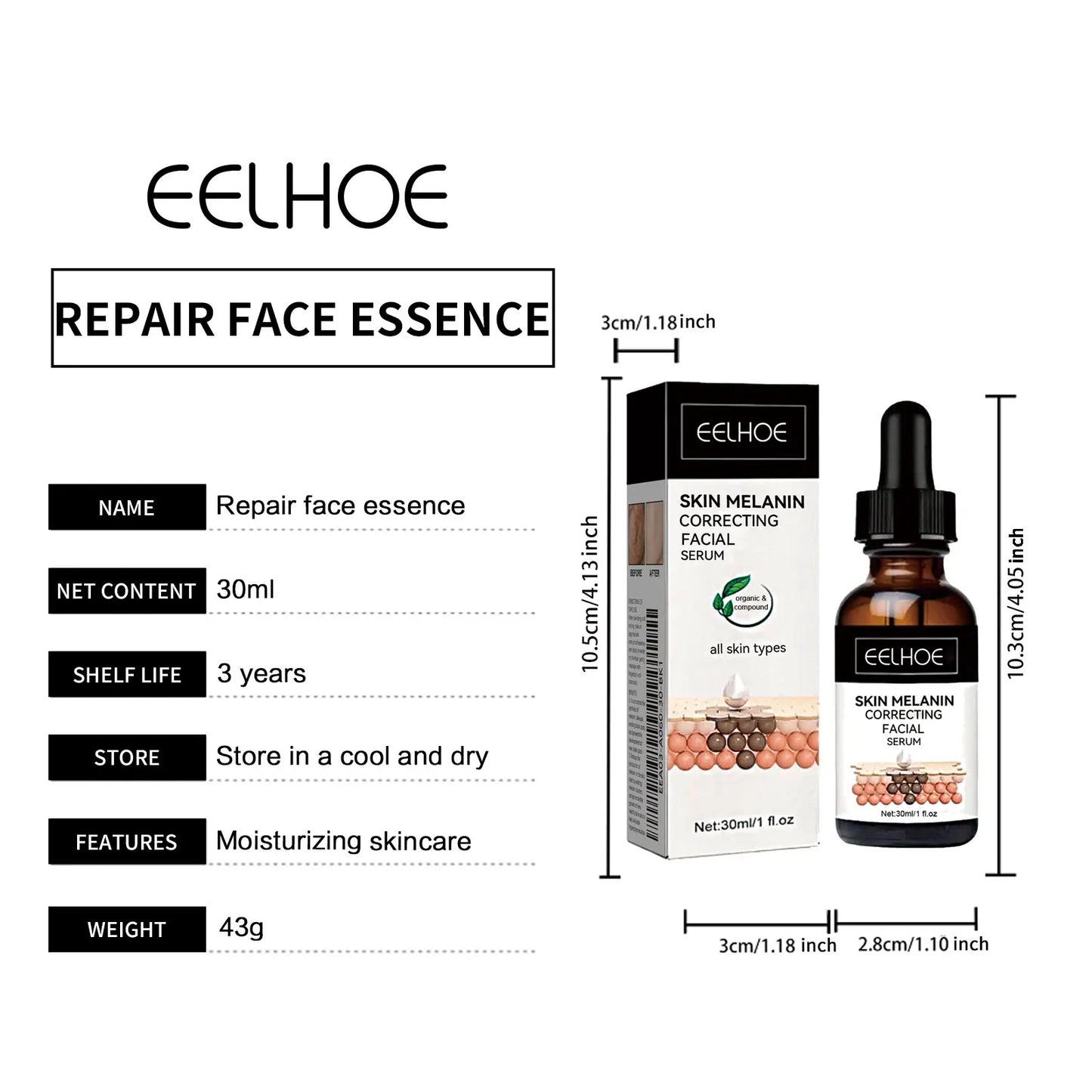 Skin Melanin Correcting Facial Serum Anti Freckles Melasma Dull Skin Nourishing Lighten Melanin Dark Spots Correcting Glow Serum