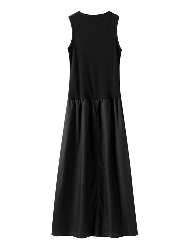Fashion Patchwork Long Dress For Women Chic O-neck Sleeveless Party Midi Dresses Female Elegant Evening Holiday Lady Vestidos