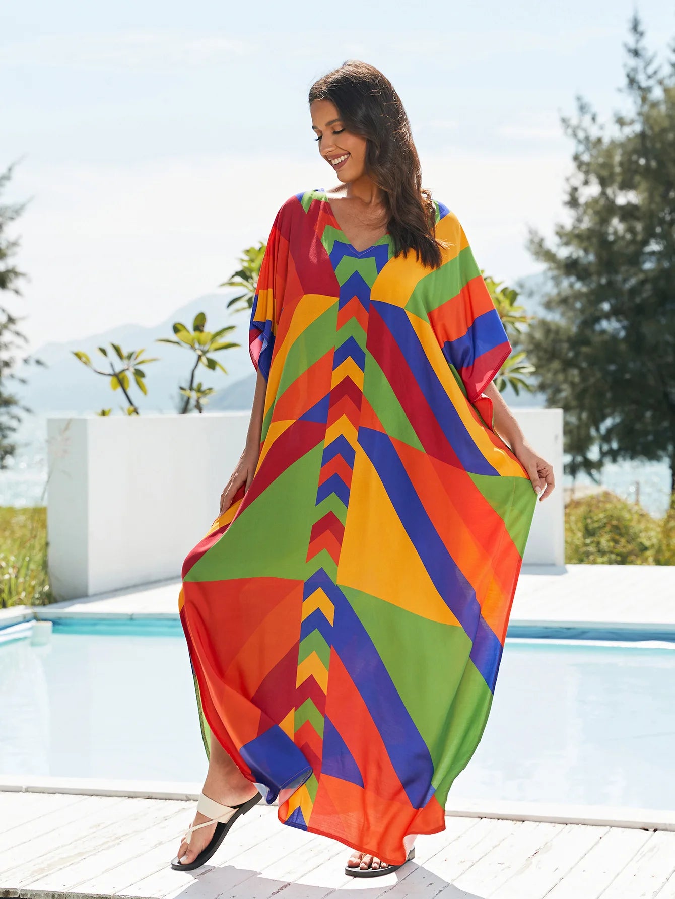 Women's Print Turkish Kaftan Bikinis Set Beachwear Bikini Cover Up Maxi Dress Bathing Suit Summer Outfit