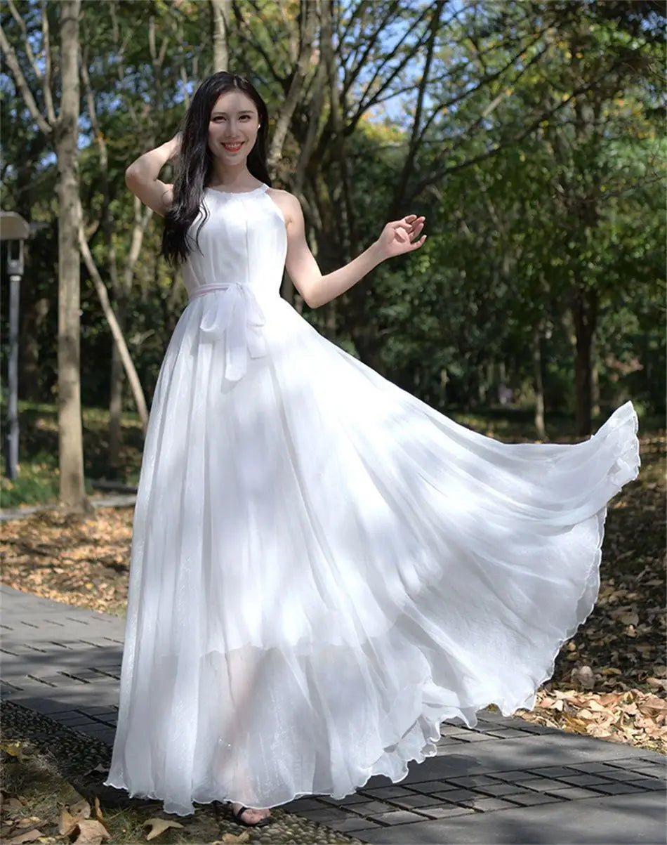 Travel Photo Desert Long Dress Women New Summer Chic Large Swing Chiffon Dress Slim Plus Size 4XL Seaside Holiday Beach Dresses