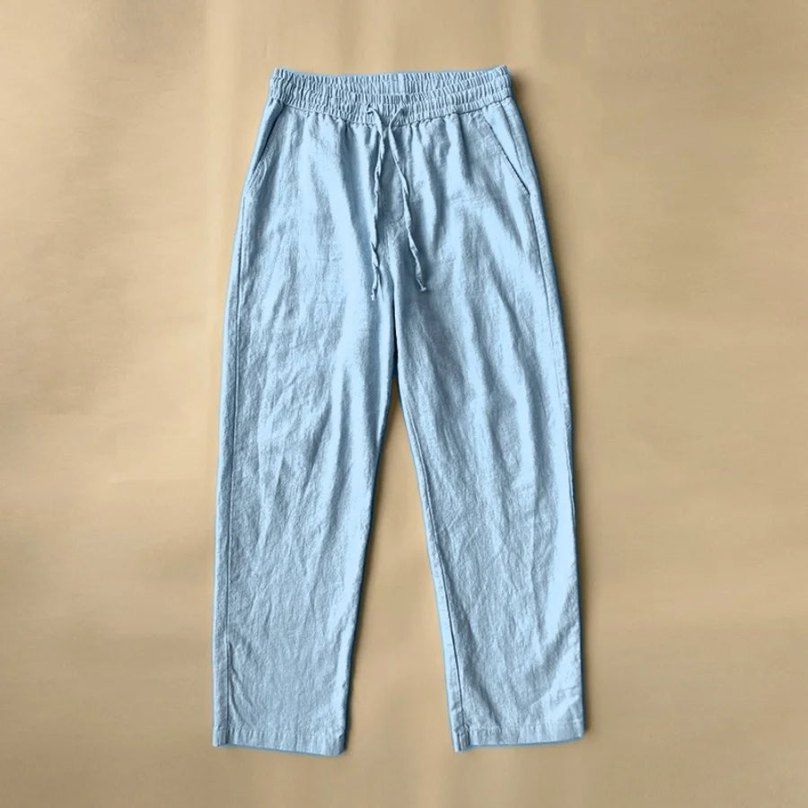 Men's summer cotton and linen loose straight wide-leg pants, casual sports linen long pants, jogging and fitness sportswear