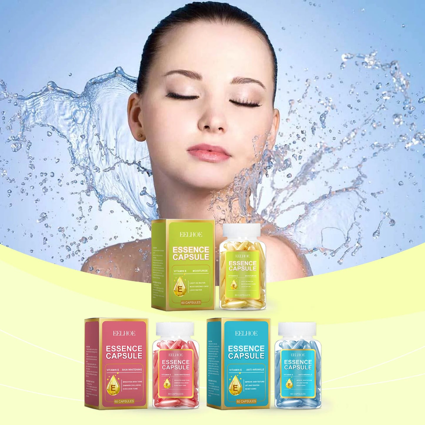 EELHOE Facial Capsule Essence Mild, Daily moisturizing, Facial Skin Care and Moisturizing Essence Capsule Winter Skincare 65g