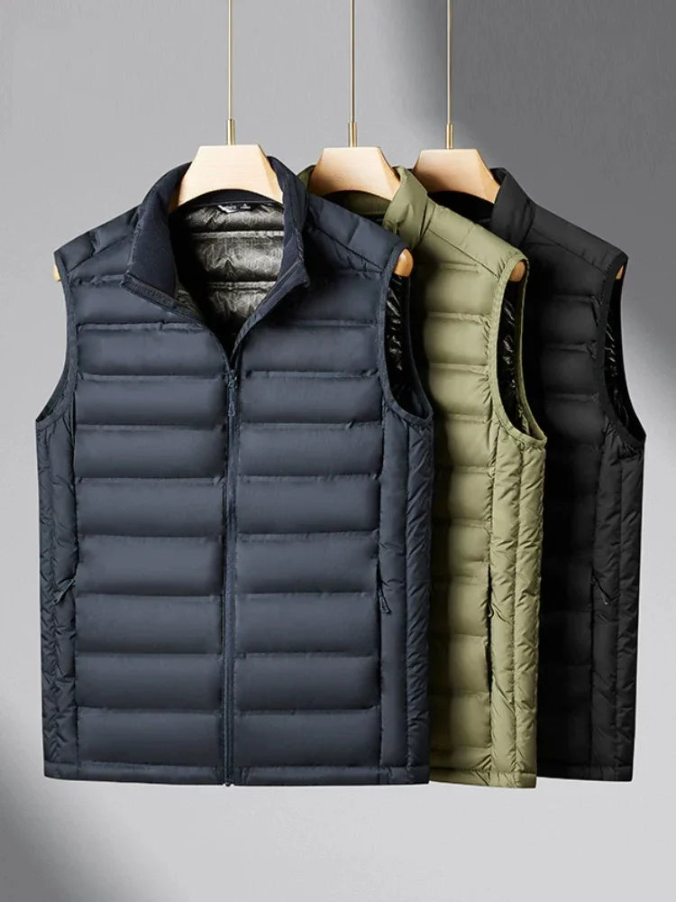 90%White Duck Down Winter Couple Vest Sleeveless Puffer Jacket Graphene Liner Stand Collar Warm Down Gilet Coats Big Size 8XL