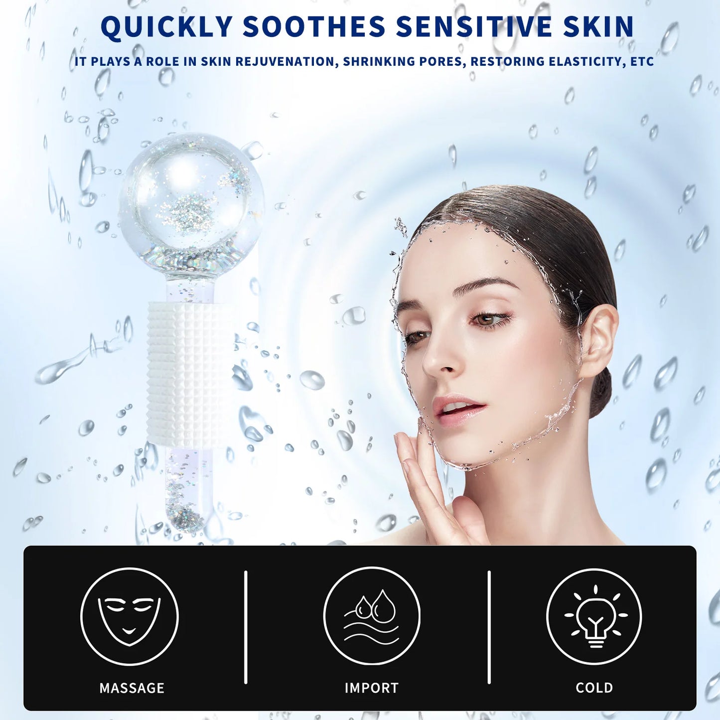 Ice hockey - New ice ball - Crystal ball - Ice Treatment Face Rotary Massage stick - Glass Beauty ball - Women's facial massage