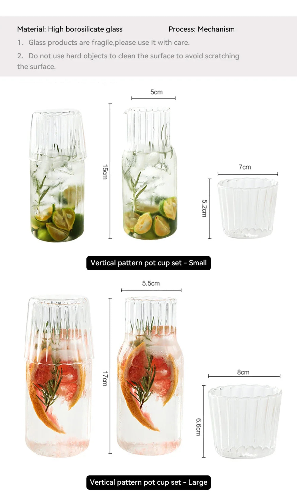 Transparent Water Carafe With Tumbler Cup Glass Water Bottle Sets Teacup Kitchen Pitcher Heat Resistant Milk Coffe Bottle Set