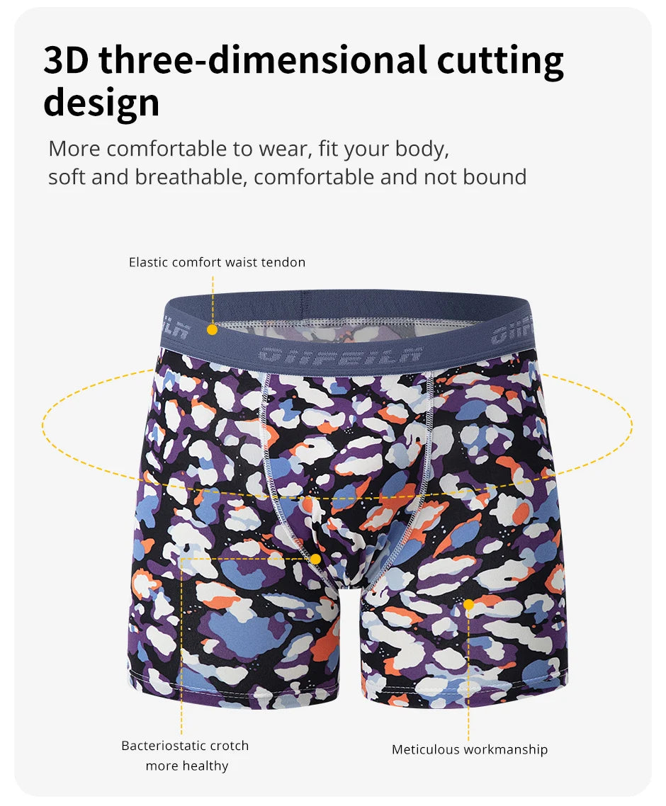 6 Pcs Parent-child Fashion Printed Underwear Men's Multi-size Long Boyshort Teenagers Comfortable And Versatile Elastic Waist S