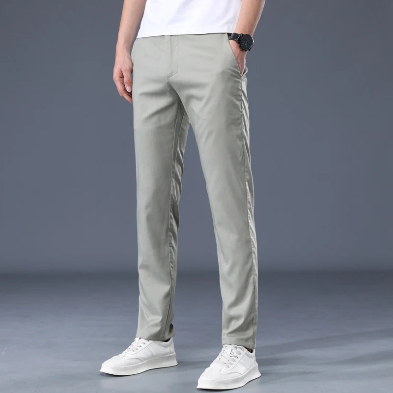 Summer Modal Fabric Men's Thin Casual Pants Classic Business Fashion Regular Fit Stretch Soft Trousers Male Brand Clothes