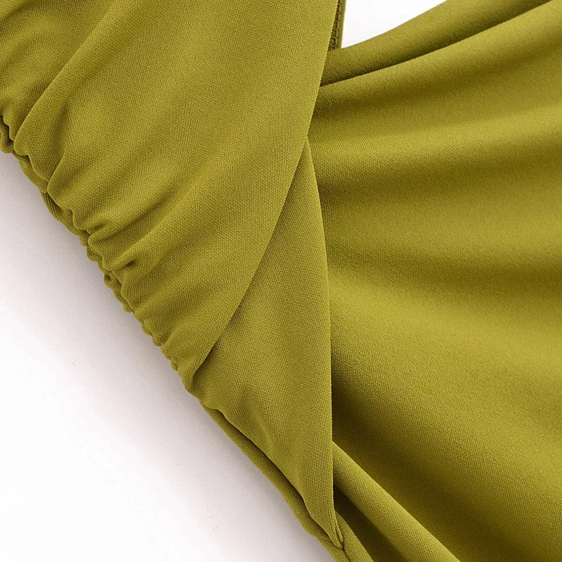 TRAF Women's Green Cut Out Midi Dress 2025 Spring Summer Sleeveless Long Dress Fashion Casual Party Evening Sexy Dress Vestidos