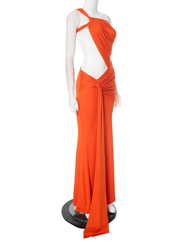 Mozision Irregular Ruched Sexy Maxi Dress For Women Gown Hollow Out One Shoulder Sleevelessdraped Bodycon Club Party Long Dress