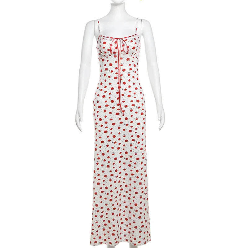 Tuularose Lace Printed Long Dress Women's Summer Sleeveless Spaghetti Strap Patchwork Long Fashion Sexy Slim 2025 Party Dresses