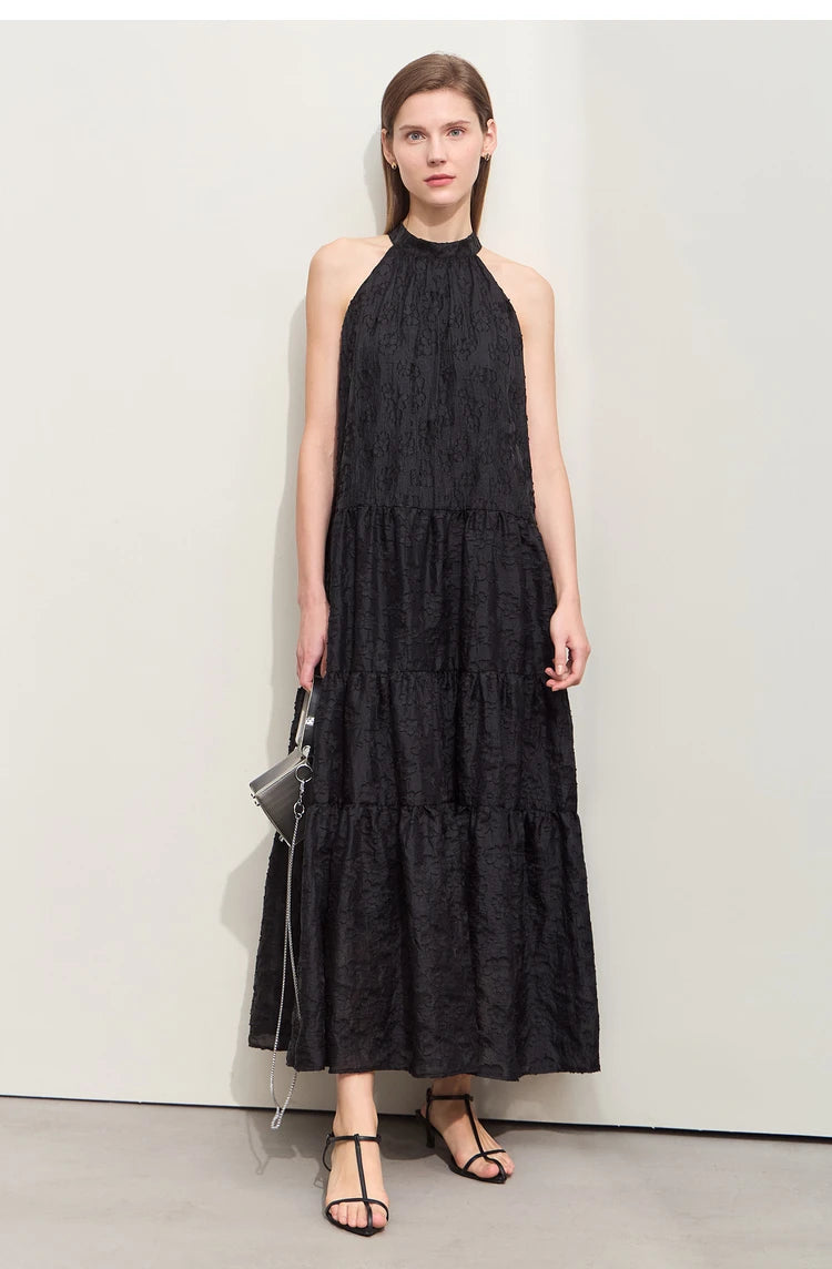 Amii Minimalism 2024 Summer New Loose Long Dress Sleeveless Large A-line Chiffon Jacquard Elegant Dresses for Women 12452064