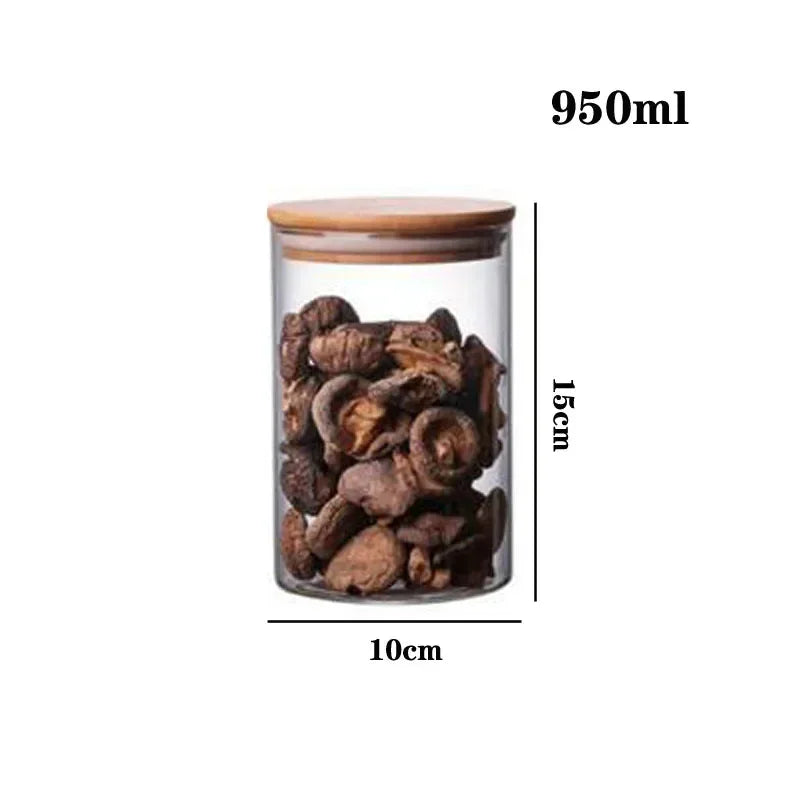 Kitchen Storage Tank Food Container Bambo Covered High Borosilicate Food Sealed Glass Tank Kitchen Miscellaneous Grain Organizer