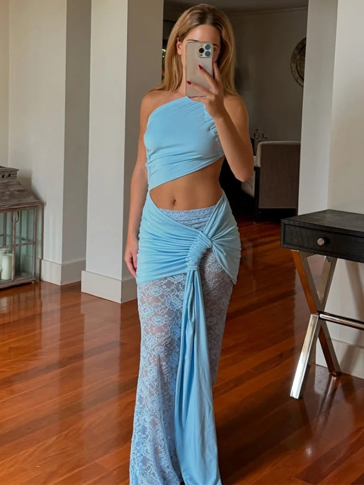 Trendix Sexy Lace Vacation Beach Dress Women 2025 Summer Hollow Out Sleeveless Maxi Dresses Off Shoulder Elegant Slim Long Dress