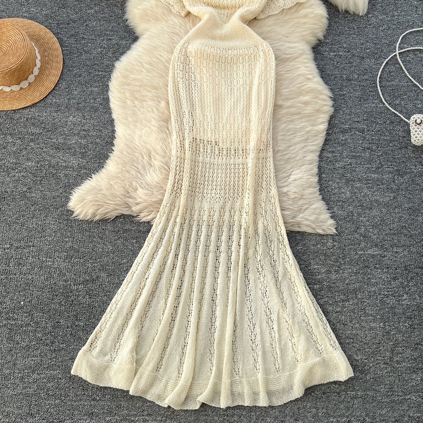 SINGREINY Vacation Style Casual Dress Suits Solid Strap Short Sundress+Knitting Hollow Out Long Dress Korean Women Beach Sets