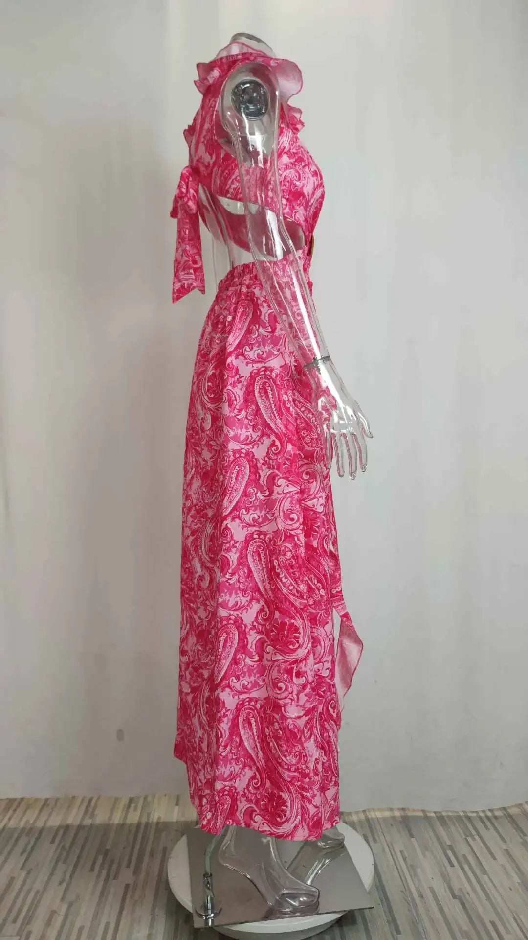 Summer Sexy Long Dress Women Fashion Floral Printed Deep V-neck Backless Beach Sundresses Casual Slim Slit Sleeveless Dress New