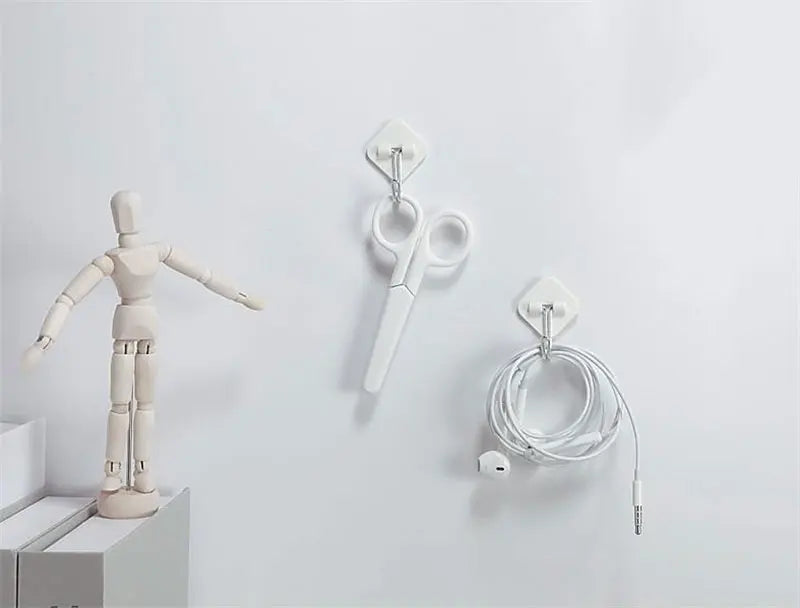 10Pcs/Set Wall Hook Key Holder Shelf White Small Plastic Hanging Strong Self-Adhesive 4-Shaped Home Bathroom Kitchen Accessories
