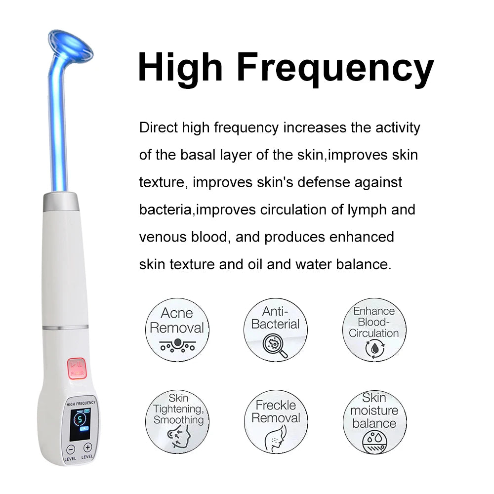 Darsonval Facial High Frequency Machine Screen Display 6 in1 Blue Hair Face Skin Care Beauty Device Anti Acne Spot Remove Wrinkl