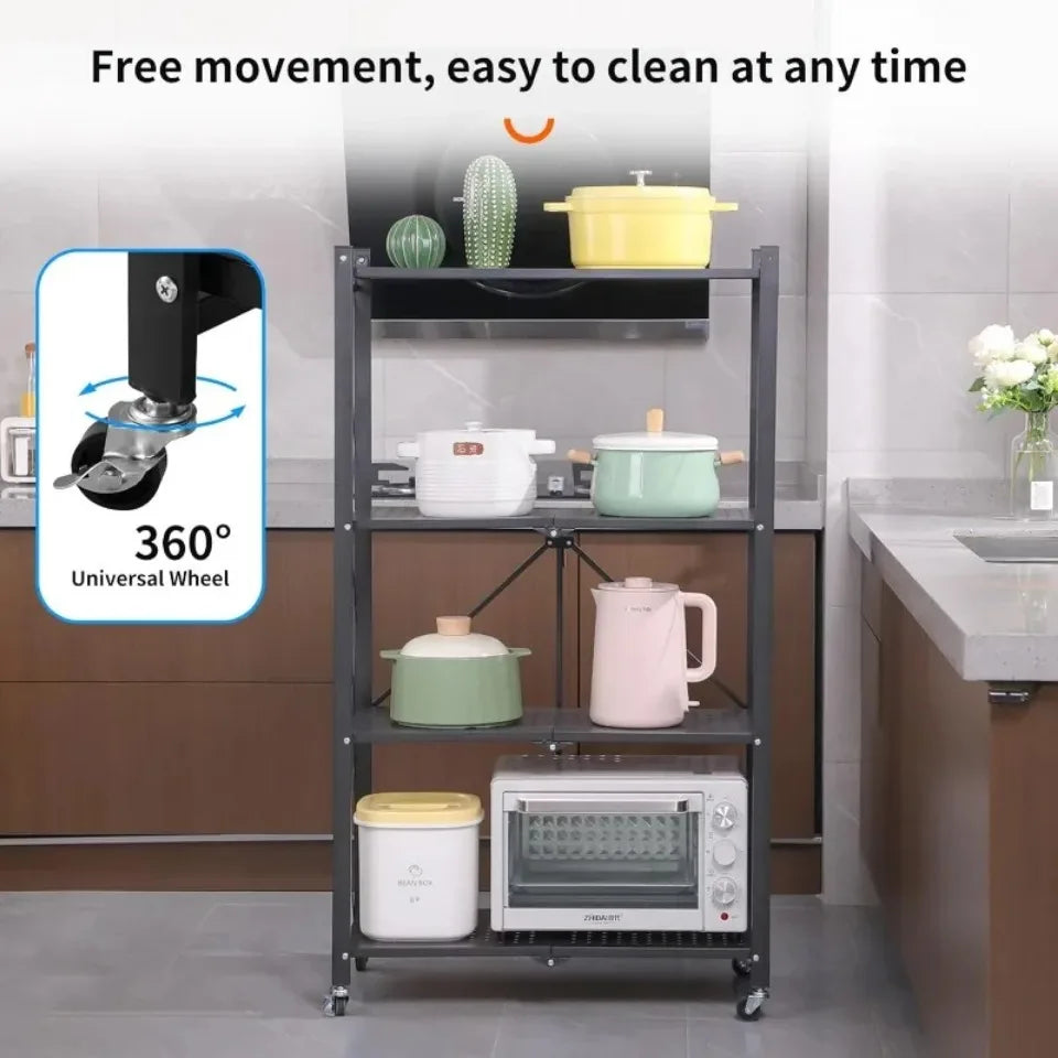 Foldable Metal Storage Rack Multifunctional Living Room Shelf Multilayer Installation Free Kitchen Organizer Trolley Bookshelf