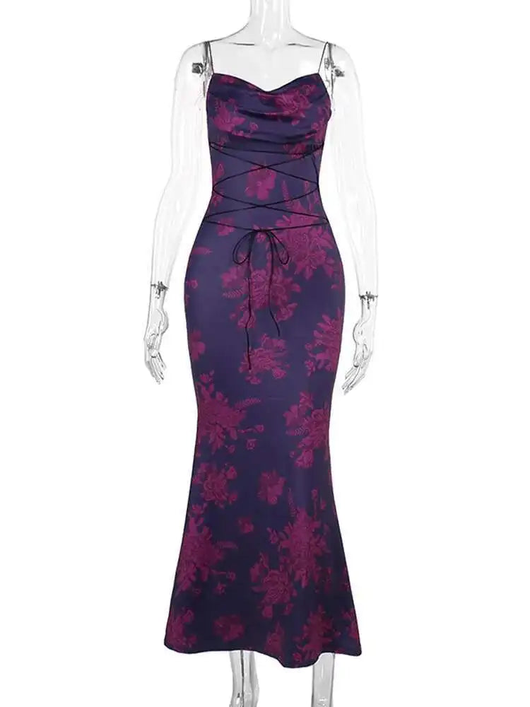 Avrilyaan Pile Collar Print Backless Sexy Dress Women 2024 Elegant Holiday Casual Dress Bodycon Summer Maxi Long Dress Vestido