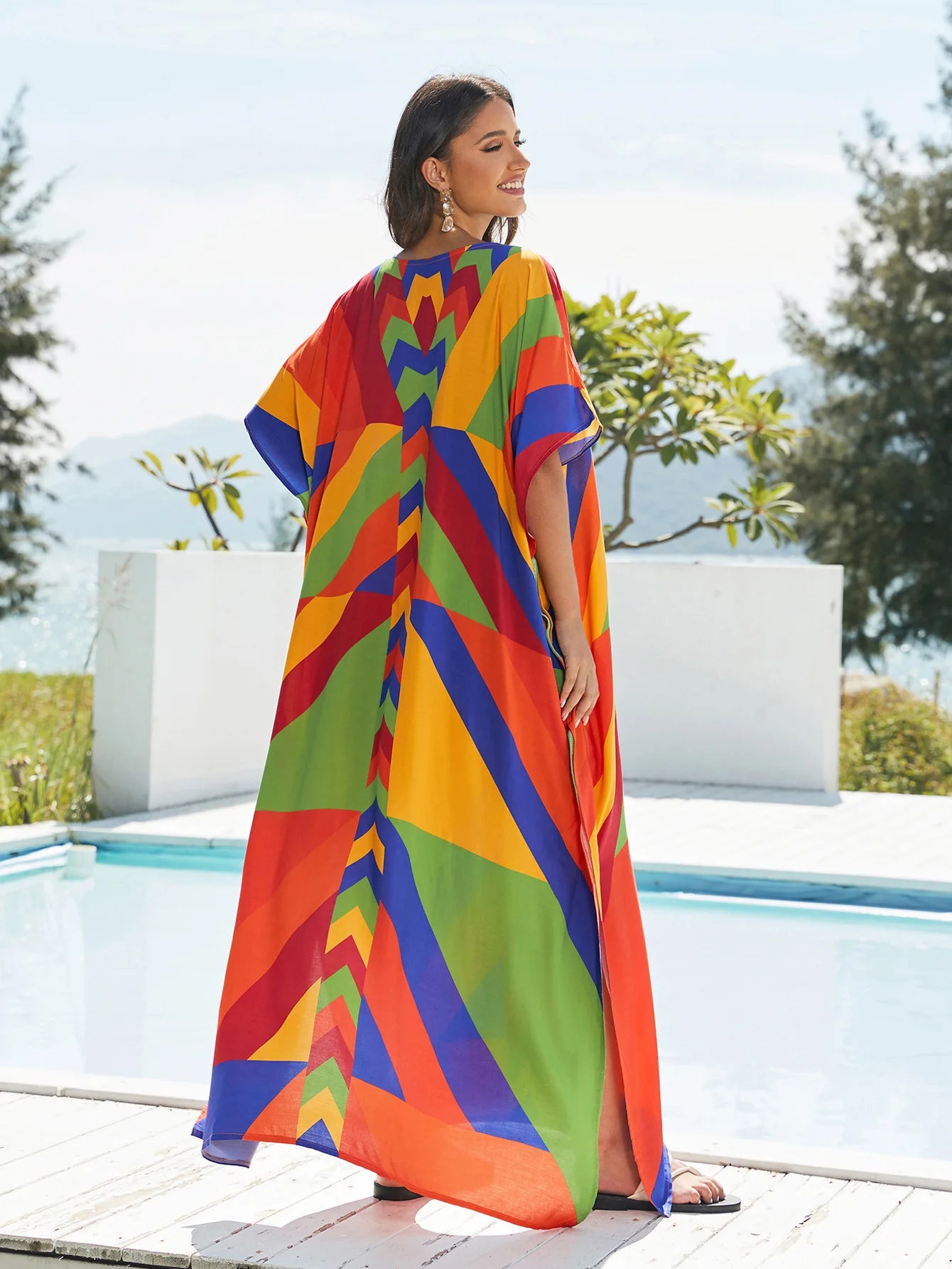 Women's Print Turkish Kaftan Bikinis Set Beachwear Bikini Cover Up Maxi Dress Bathing Suit Summer Outfit