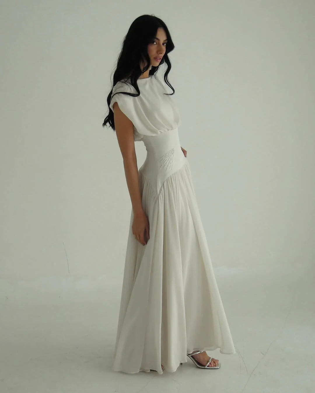 Elegant Sleeveless Girdling Long Dress Women O-neck High Waist Solid A-line Long Big Swing Dresses 2025 Summer Holiday Lady Robe