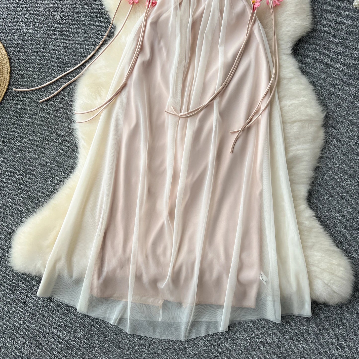 SINGREINY 2024 Bohemian Vacation Long Dress Spaghetti Strap Hollow Out A Line Mesh Sundress 3D Floral Backless Party Maxi Dress