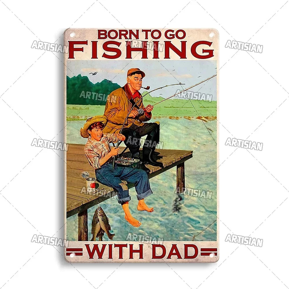 Artisian Fishing Metal Poster Sport Tin Sign Lure Bait Decorative Plaque Wall Decor Garage Bar Pub Club Hotel Cafe Kitchen Home