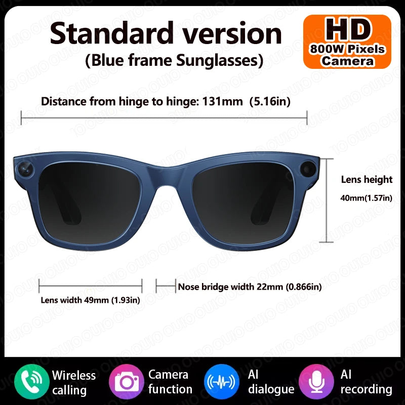New Al Smart Glasses 800W HD Camera Anti Shake 1080P High-Definition Video Recording Touch Al Voice Wireless Call Smart Glasses